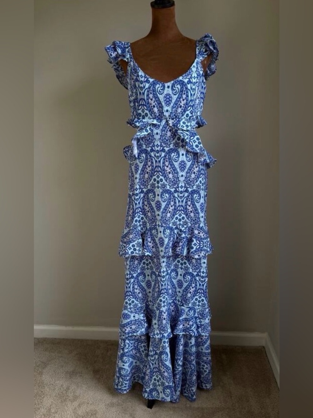 Simply Southern Blue Paisley Ruffle Maxi Dress, Size Large NWT - Picture 9 of 13